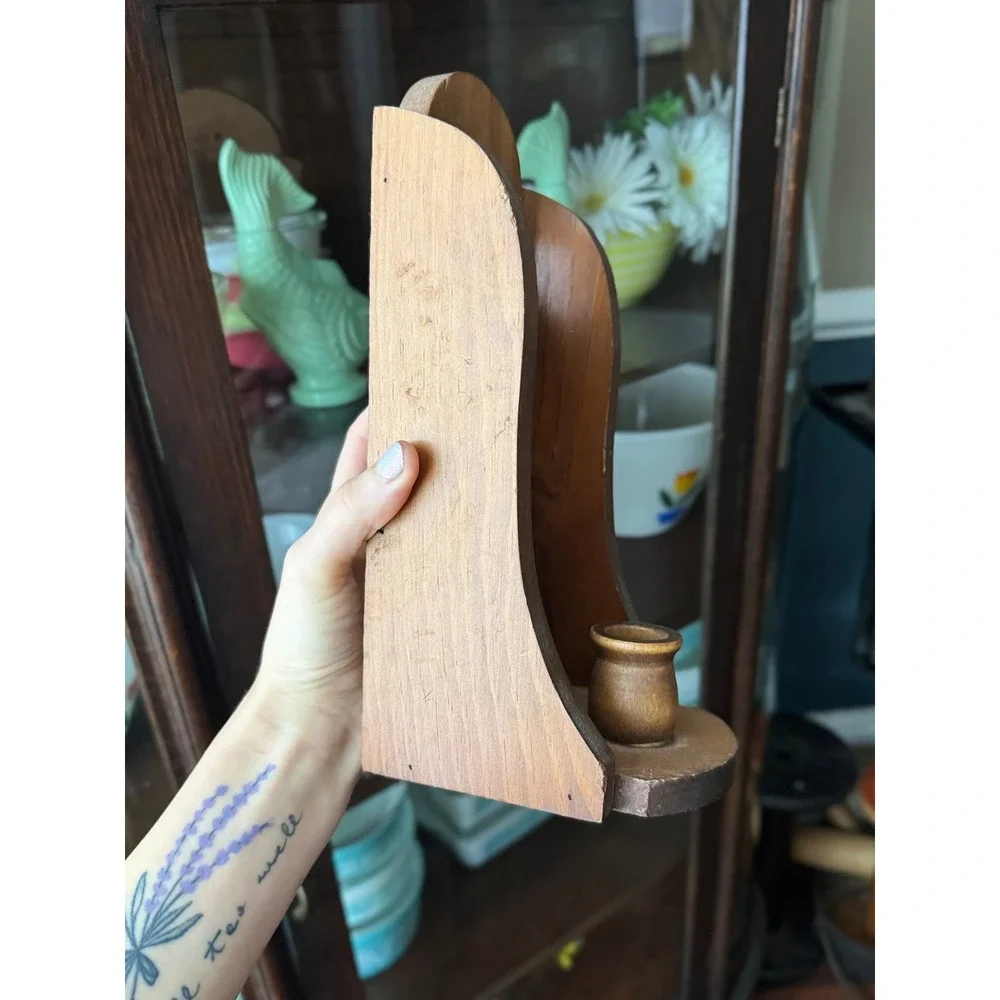 Rustic Cottage Farmhouse Wood Heart Cutout Wall Sconce Candle Holder Brown Wood